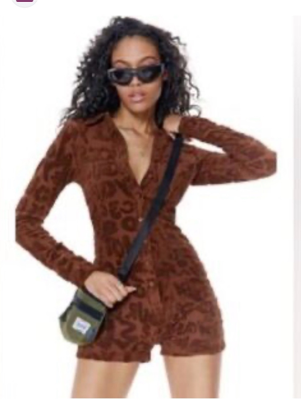 Jaded London Brown Leopard-Print Long Sleeve Romper